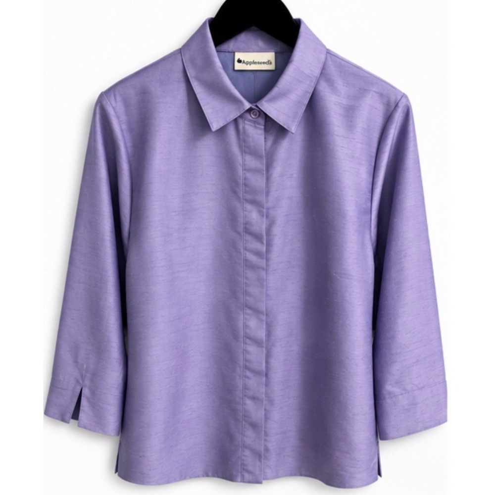 Appleseeds Womens Purple Textured Button Front Blouse 3/4 Sleeve Size 12M P797